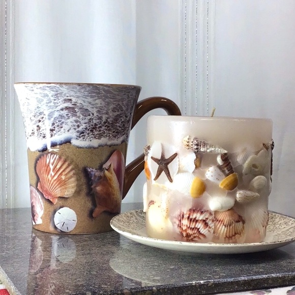 VTG ☕️ Coastal Beach Decor Coffee Mug and Handcrafted Seashell Candle - Picture 1 of 7